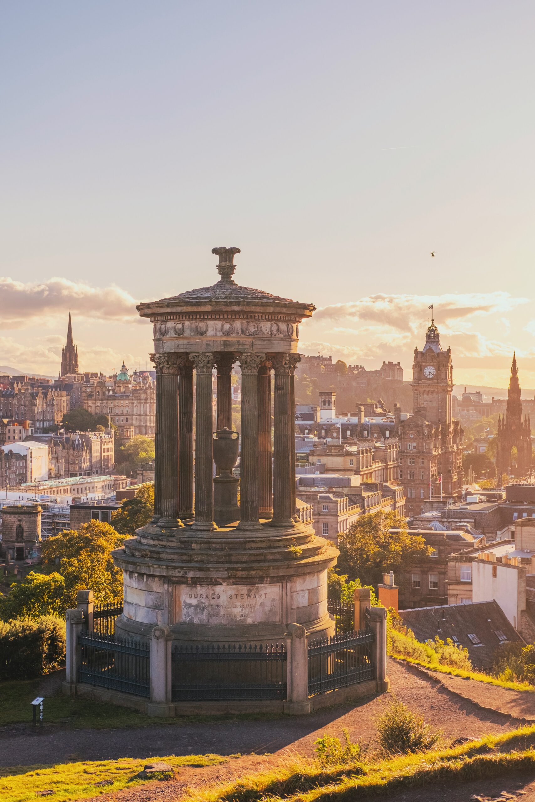 Sunset over Edinburgh city center